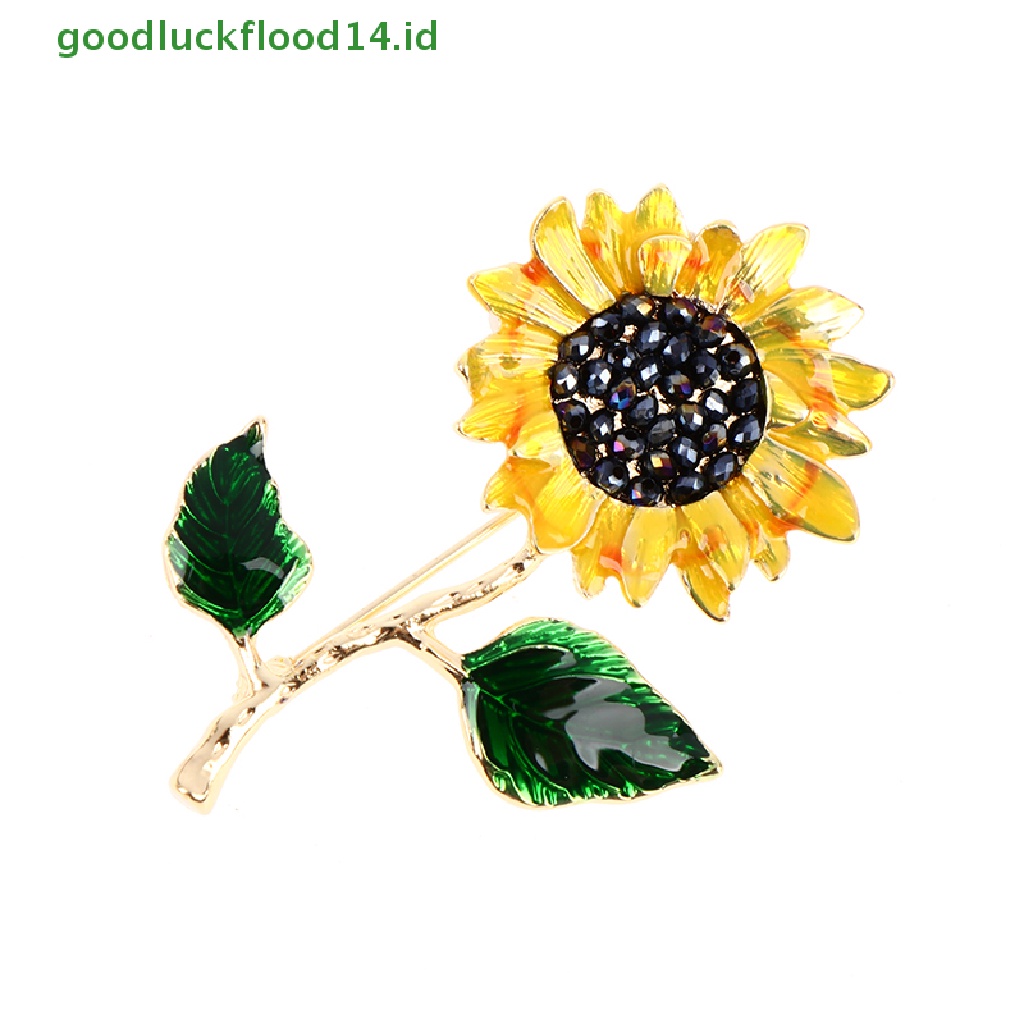 [GOOGFOUR] Enamel Bunga Matahari 2daun Bros Pin Untuk Wanita Fashion Perhiasan Brooch Gift [TOP]