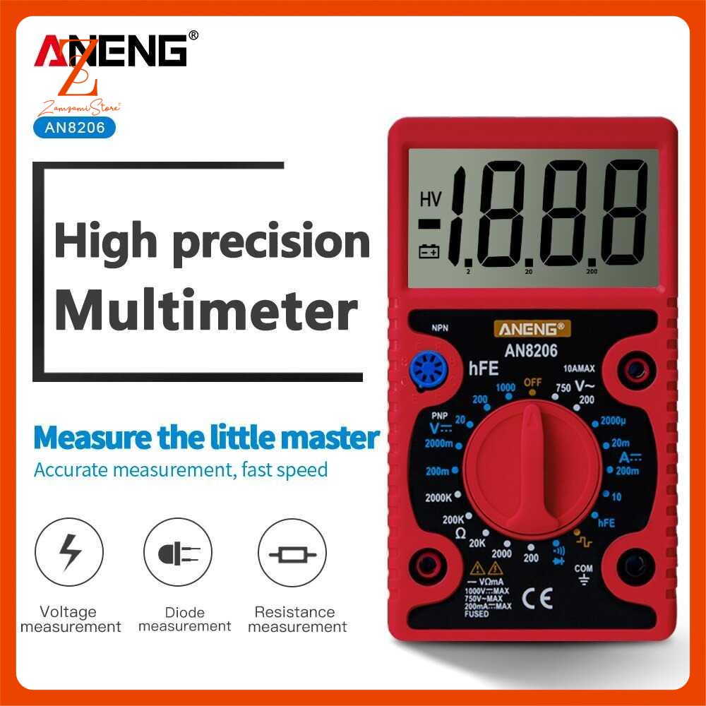 Digital Multimeter Voltage Tester Large Screen ANENG AN8206-Merah