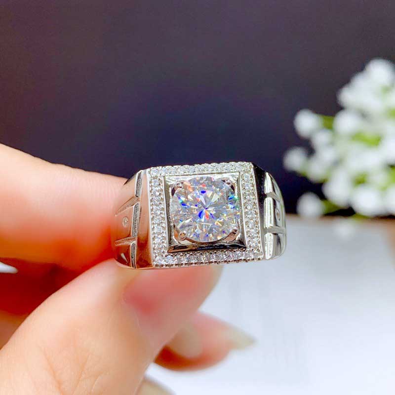 Gaya Sederhana S925 Perak Berlian Kristal Pria Fashion Perhiasan Baja Titanium Pernikahan Pertunangan Rings