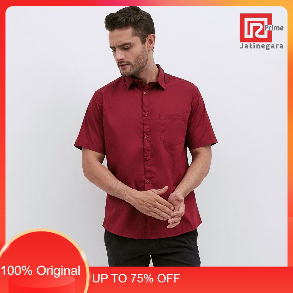 M231 Kemeja Pria Basic Polos Pendek Maroon 1683IRAMAYANA JAKTIM