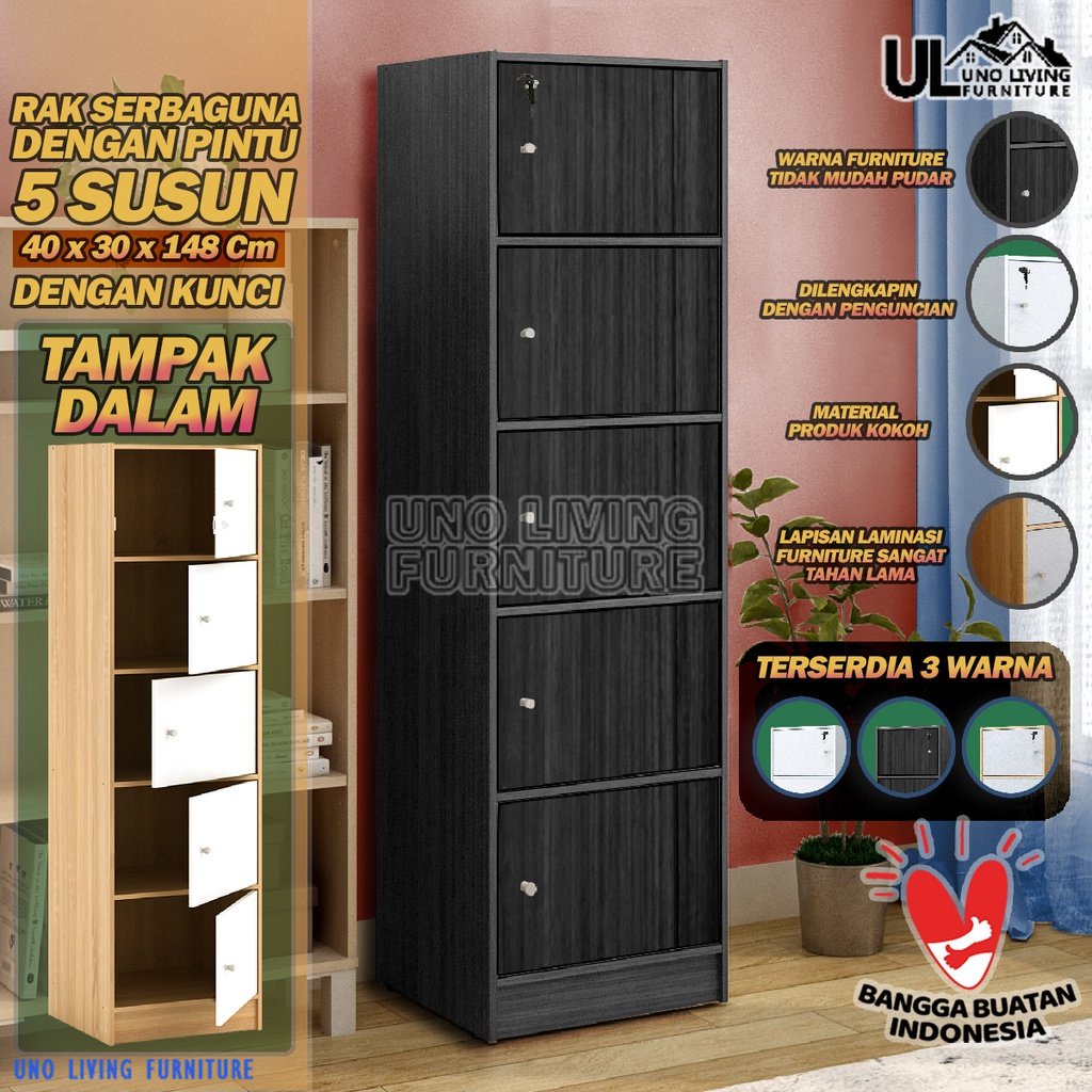 JTR - LEMARI RAK SERBAGUNA KAYU RSG PINTU 5 SUSUN DENGAN KUNCI TERBARU MURAH LEMARI BUKU
