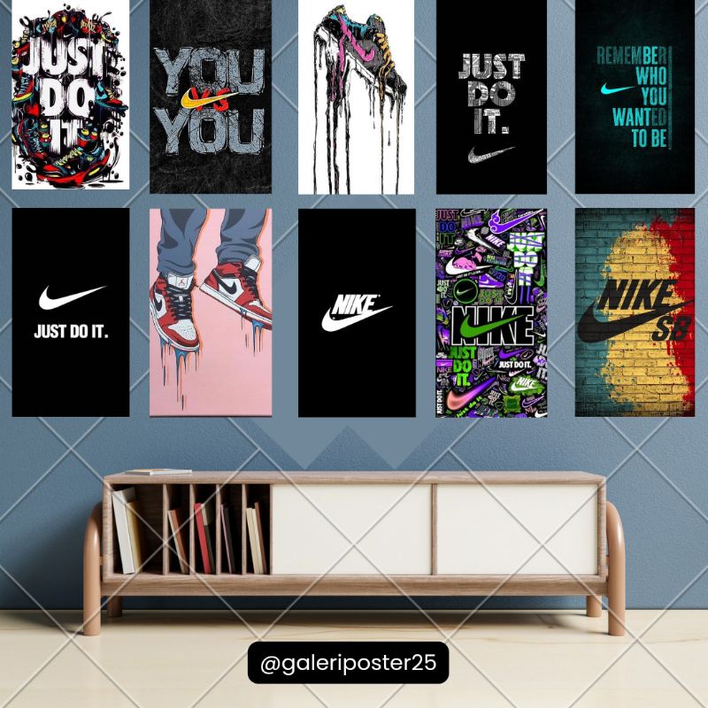HIASAN DINDING BRAND NIKE POSTER KAYU HYPEBEAST AIR JORDAN JUST DO IT CASUAL MINIMALIS AESTHETIC PAJ