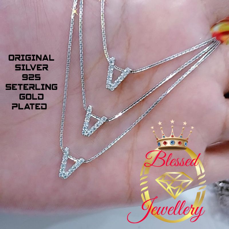 KALUNG PERAK ASLI 925 LAPIS EMAS MODEL ITALI SANTA & LIONTIN HURUF V