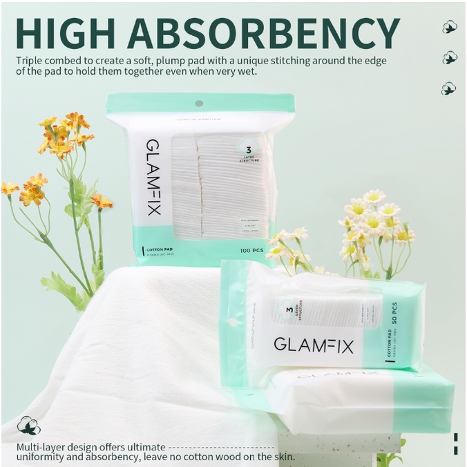 GLAMFIX 100% Pure Natural Cotton Pads - 3 Layered