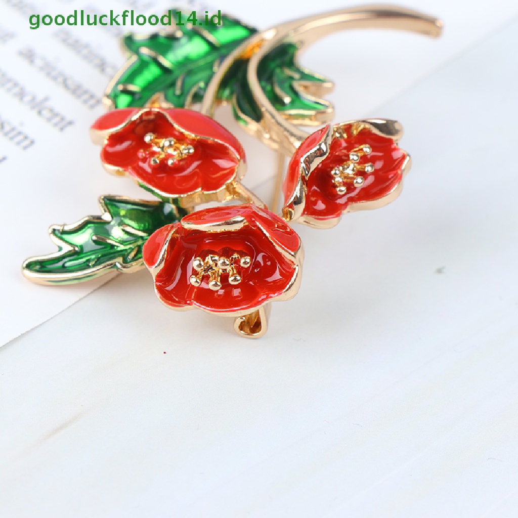 [GOOGFOUR] Minyak Tetes Poppy Bunga Pita Busur Bros Pin Memorial Warna Silver/Gold [TOP]