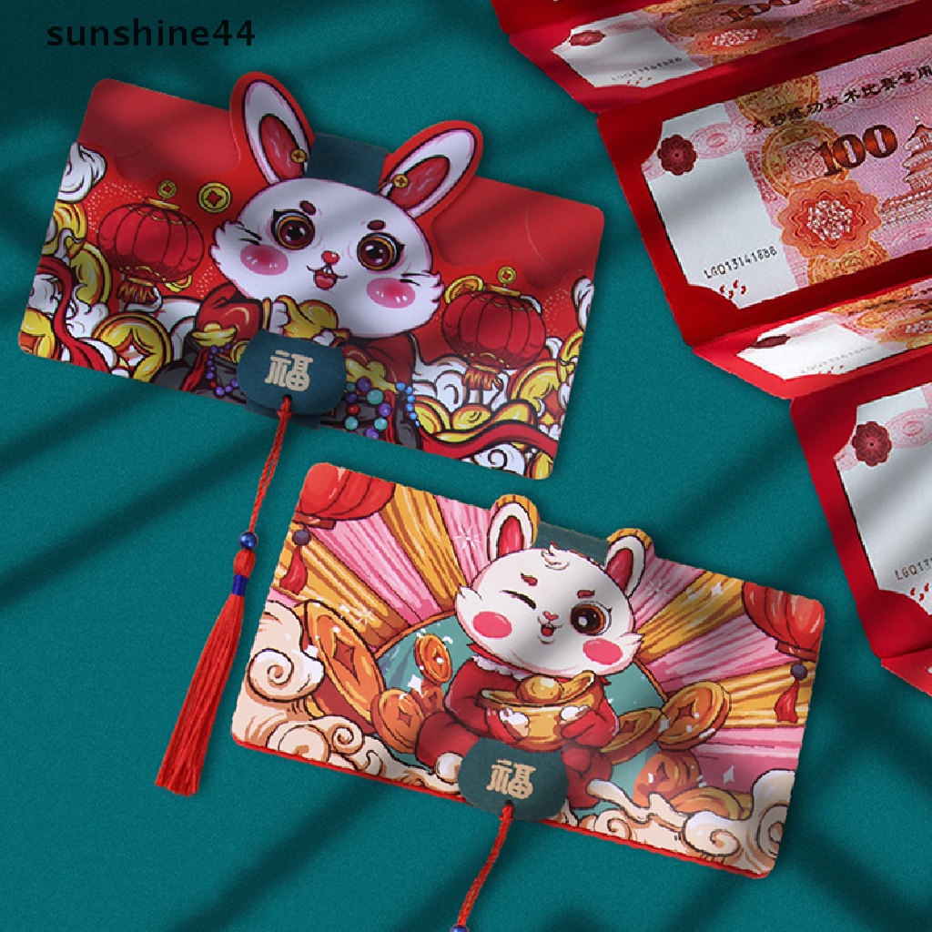 Sunshine Maskot Imlek Zodiak Kartun Kelinci Merah Packet 3D Lipat Amplop Merah Festival Musim Semi Hongbao Dekorasi Pesta Ulang Tahun.