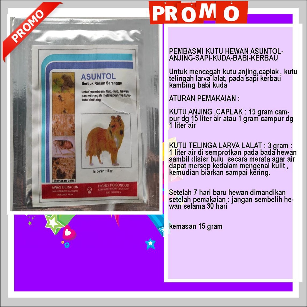 PROMO 7.7 PEMBASMI KUTU HEWAN ASUNTOL-ANJING-SAPI-KUDA-BABI-KERBAU, Obat Hewan ASUNTOL , Untuk mence