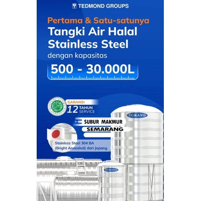 TANGKI STAINLESS STEEL TANDON AIR HALAL 500 LITER GRAND TEDMON