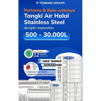 Jual Tangki Stainless Steel Tandon Air Halal Liter Grand Tedmon