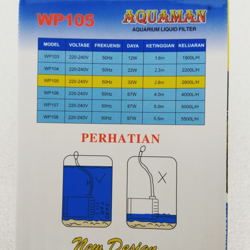 mesin pompa filter celup aquarium AQUAMAN WP 105 waterpump akuarium ph water pump kolam hidroponik submersible