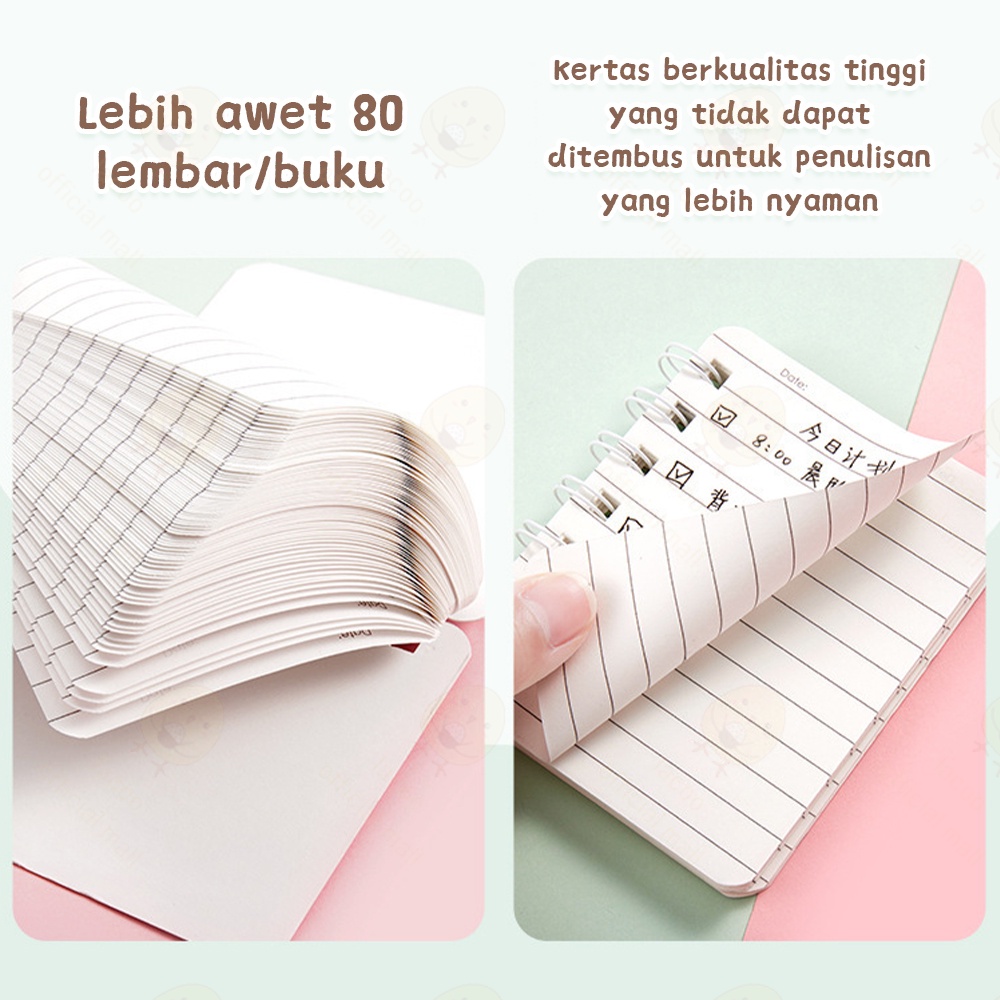 Lacoo Buku catatan kecil Notebook mini ring motif kartun A7 Buku tulis catatan ring Memo ring