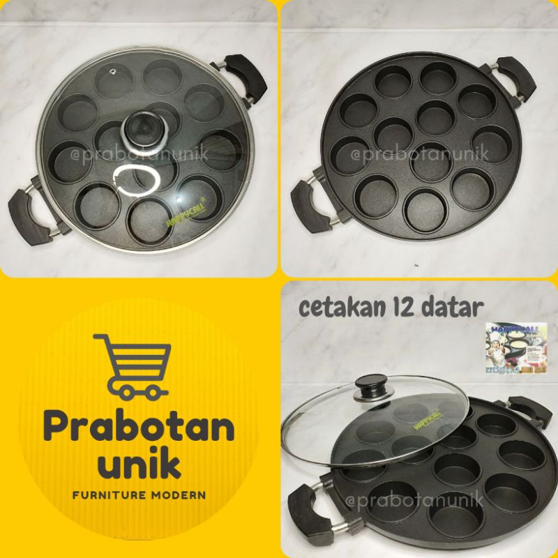 HAPPYCALL Cetakan Kue Martabak Mini Roti Pisang Anti Lengket Tutup Kaca 12 Lubang Datar