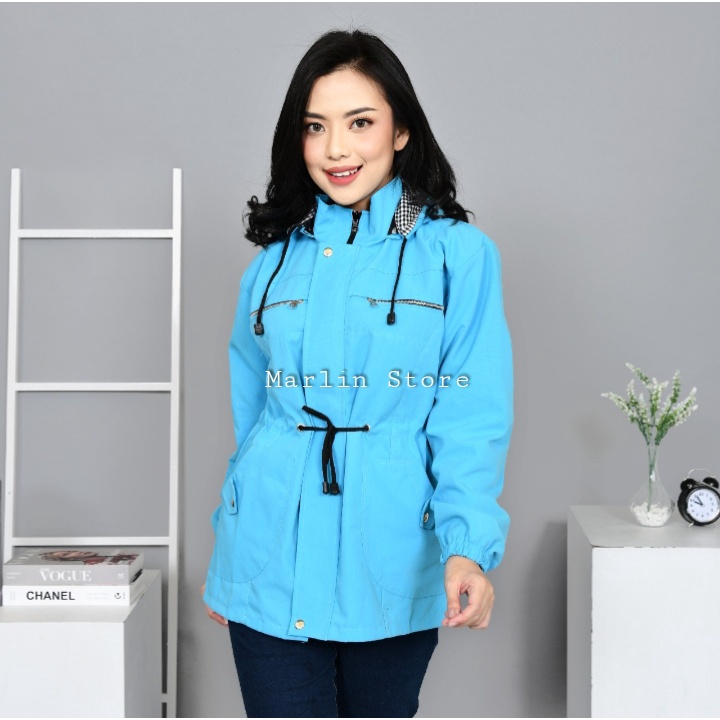 Jaket Kanvas Wanita Oversize Jumbo Korean Style Tebal Baby Canvas Bolak Balik Ukuran M Sampai 4XL