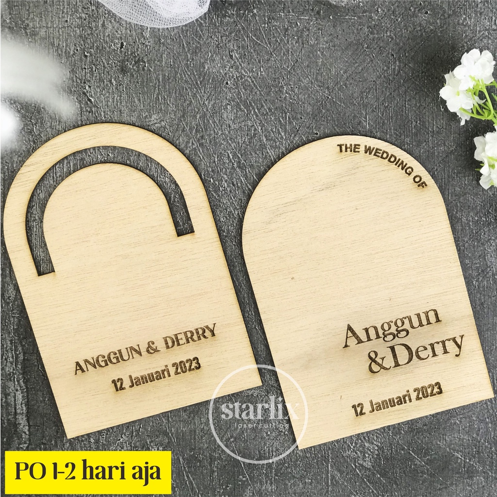 Chiboard ukir nama bentuk kubah ARCH dome cave pintu gua isian mahar pernihahan nama tanggal nominal