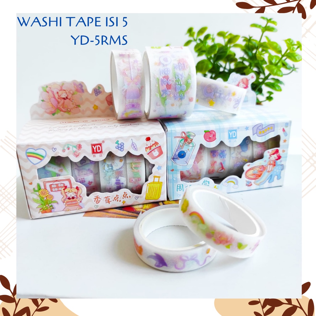 

SOLATIP BOX ISI 5 PCS WASHI TAPE ALAT JURNALING DECORATIVE TAPE STICKER KODE YD-5RMS