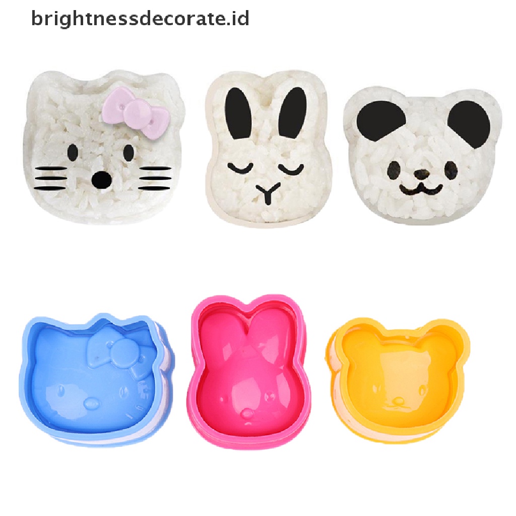 [Birth] 3pcs Cetakan Dapur Untuk Sushi Onigiri Kartun Bunny Kitty Bear Rice Ball Mold [ID]