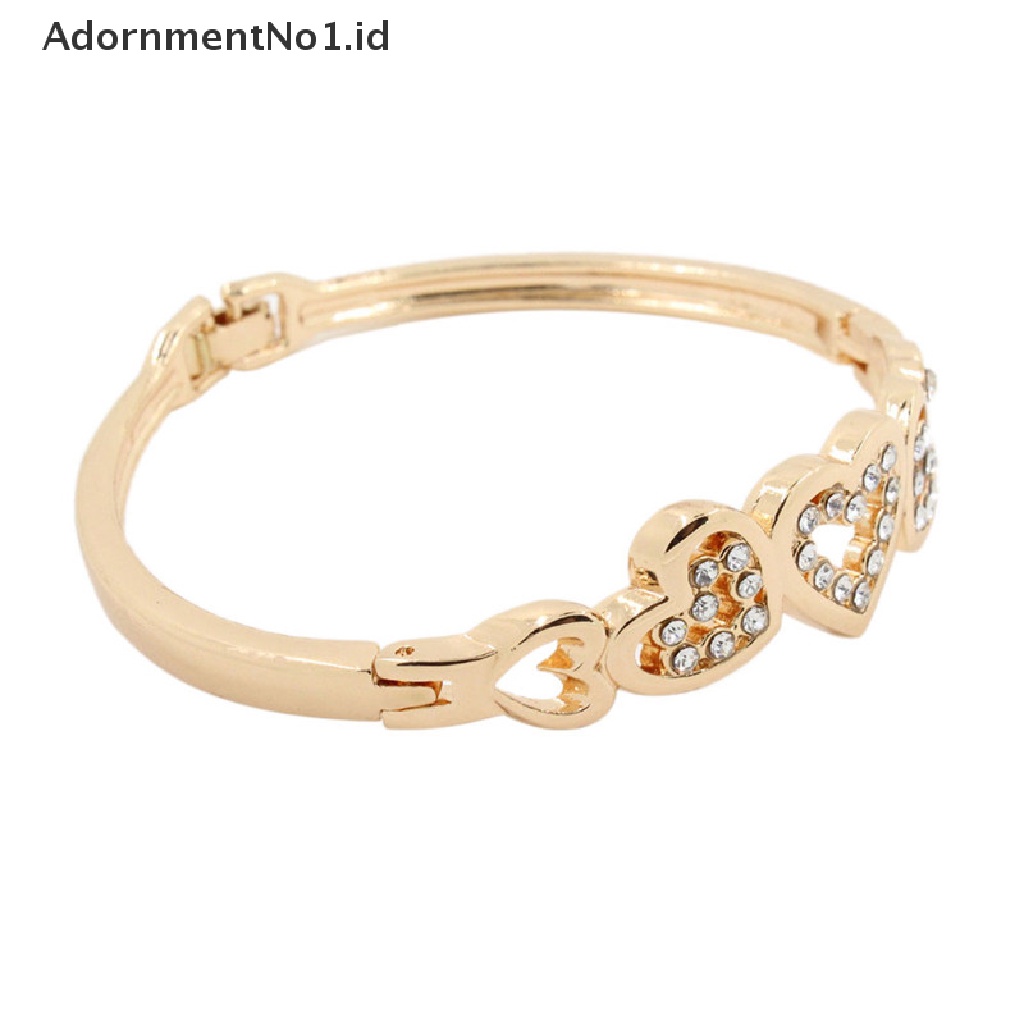 [AdornmentNo1] Hot Fashion Wanita Lady Lapis Emas Kristal Cuff Bangle Cinta Hati Pesona Gelang [ID]