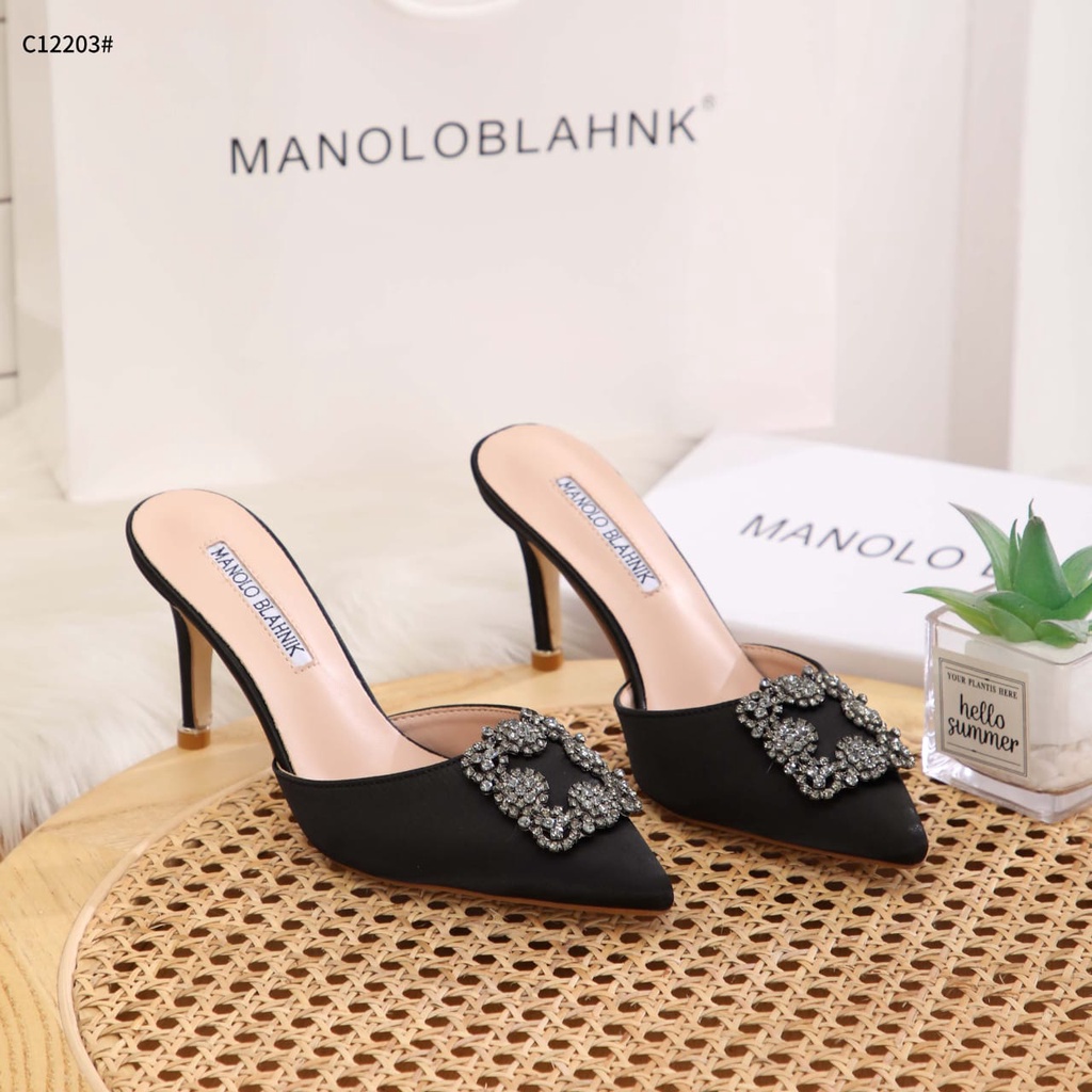 MB Hangisi Black Satin Jewel Buckle Pumps Heels Shoes C12203