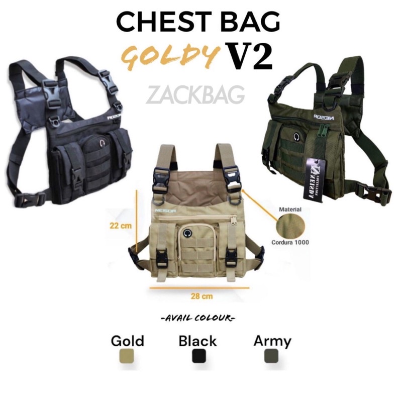 CHEST BAG GOLDY V2 - Tas dada Pria Tactical Cream Three Pocket Neisda terbaru 2023