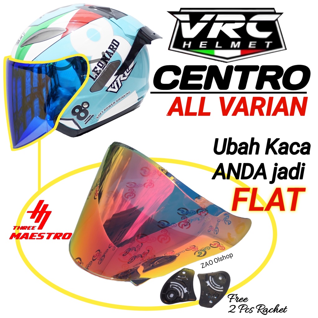 Kaca Helm VRC CENTRO Visor Helmet FLAT venom open flat datar premium tebal by Three Maestro vrc half face centro tm2