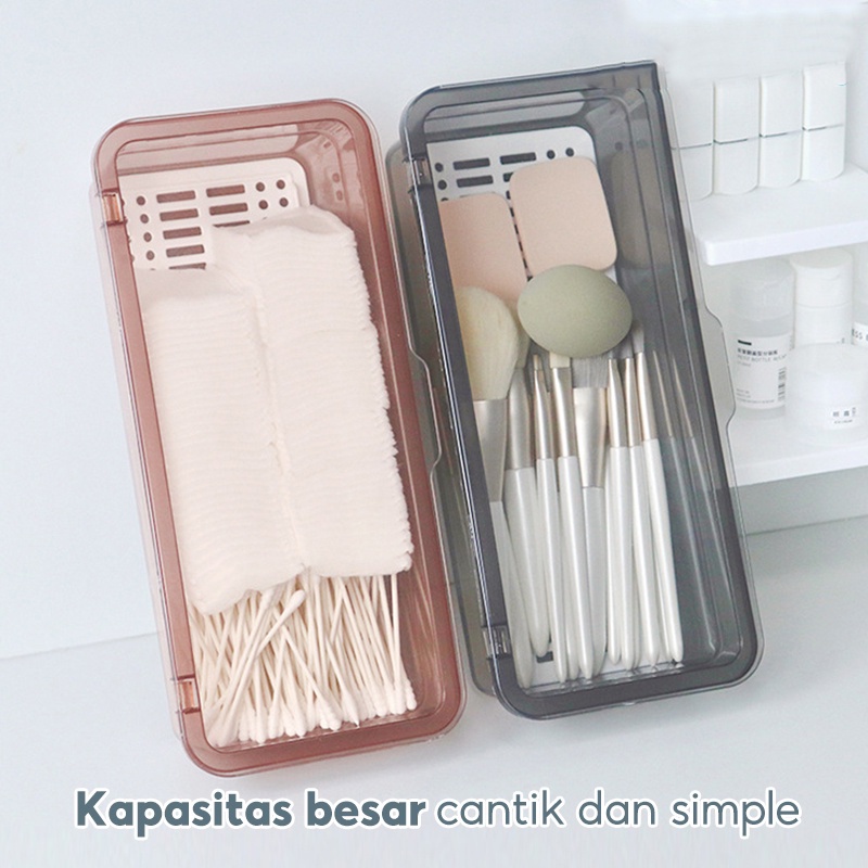 Tempat Make Up /Kotak penyimpanan kuas kosmetik / Transparan dan tahan debu / kosmetik berkapasitas besar