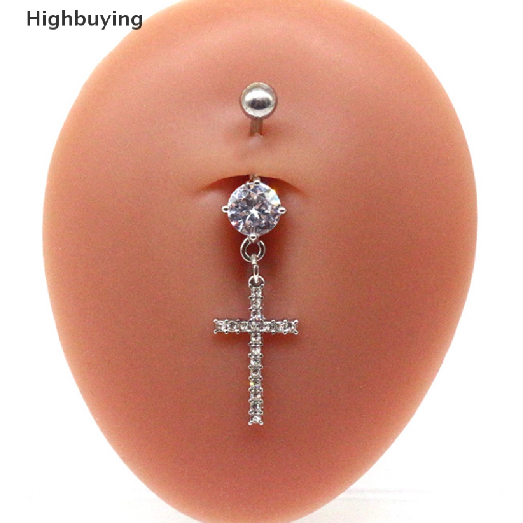 Hbid Fashion Cubic Zircon Cross Menjuntai Drop Belly Button Rings Surgical Steel Hadiah Perhiasan Tubuh Seksi Untuk Wanita Glory