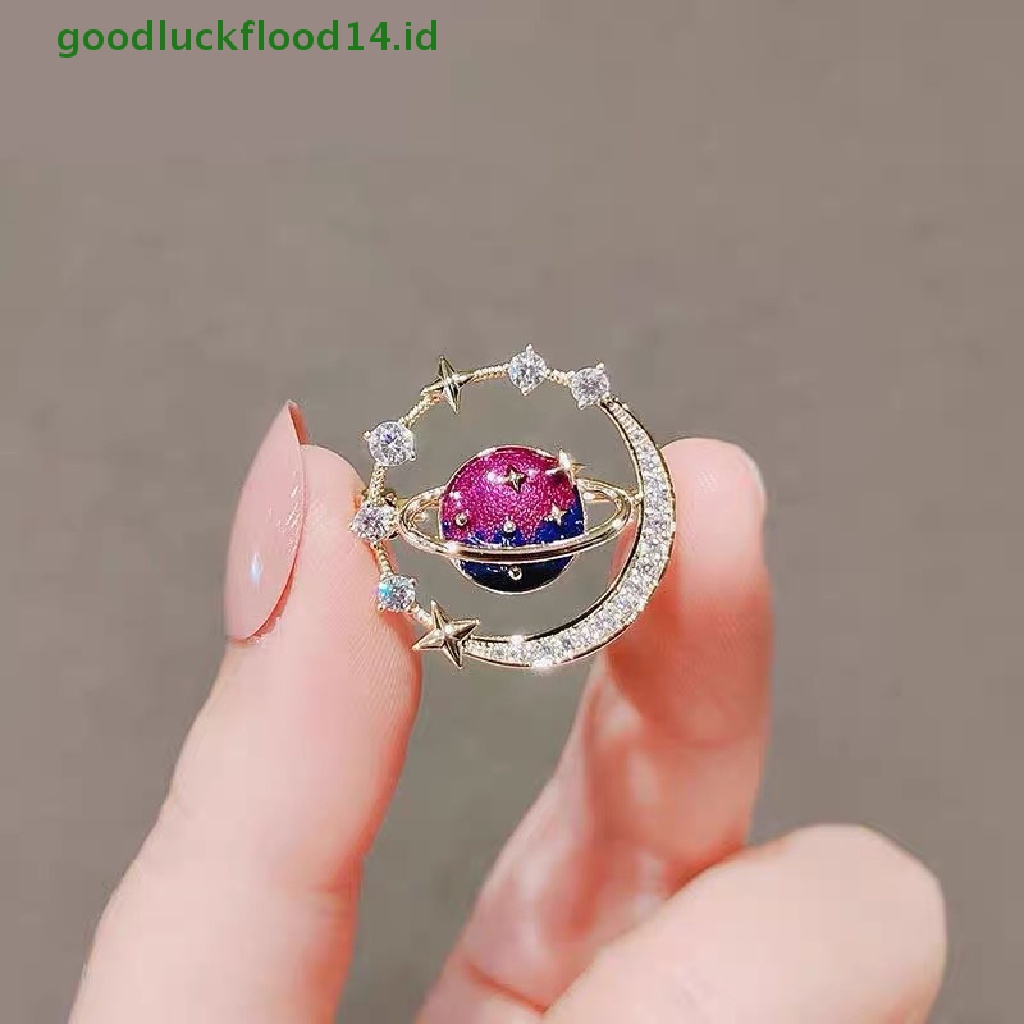 [GOOGFOUR] Lucu Bumi Bulan Bintang Bros Planet Biru Anti Liar Pin Mantel Syal Bros Enamel Korsase Pin Perhiasan Hadiah [TOP]