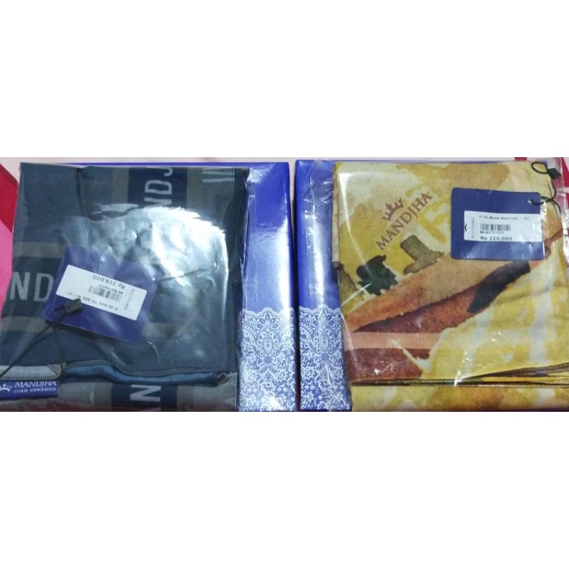 Mandjha 2 Pcs Ivan Gunawan Fashion Scarf Motif Original Milan Mustard Kuning Coklat & Side To Side N