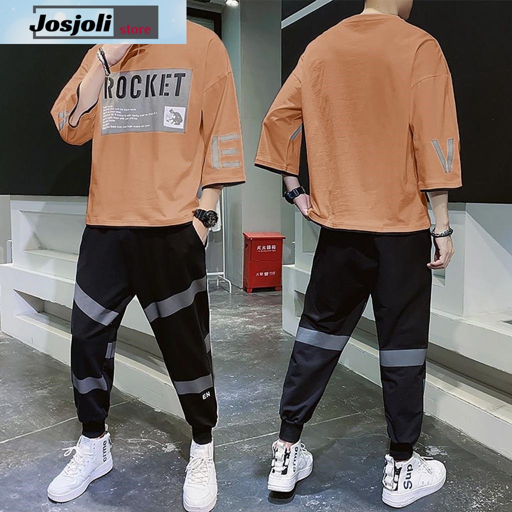 JOSJOLI_STORE/Stelan Oversize Rocket/Satu Stel Atasan dan Bawahan Pria Dewaa/Fit to L