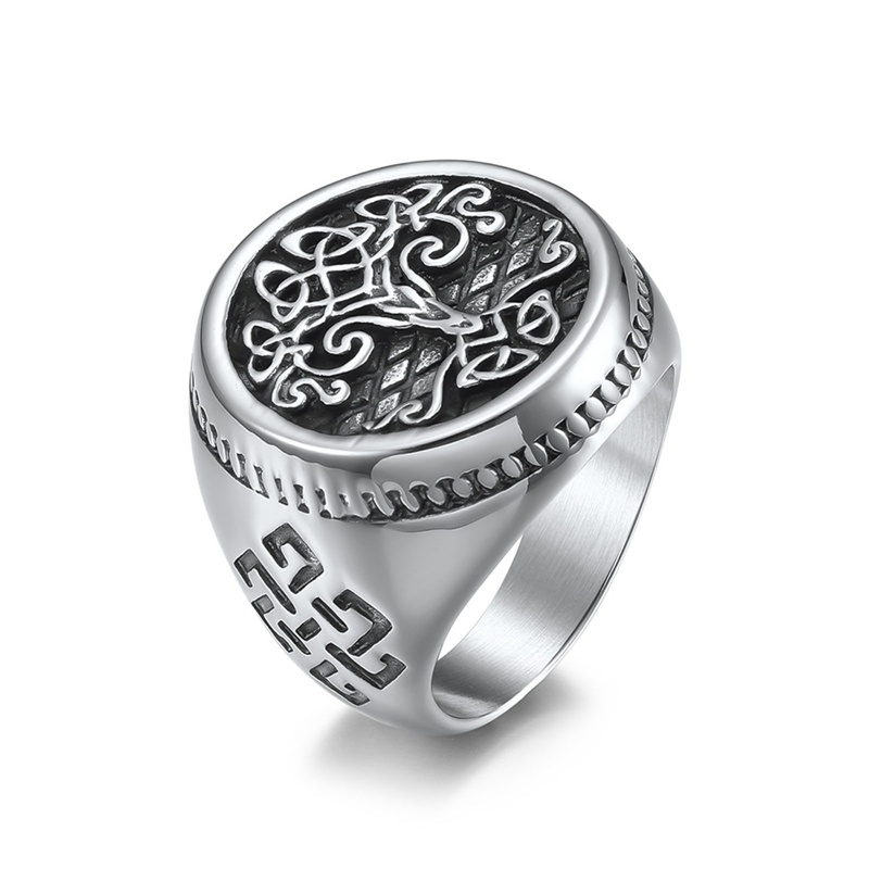 Eropa Dan Amerika Stainless Steel Pohon Kehidupan Seal Cincin Klasik Pria Viking Cincin Nordic Perhiasan