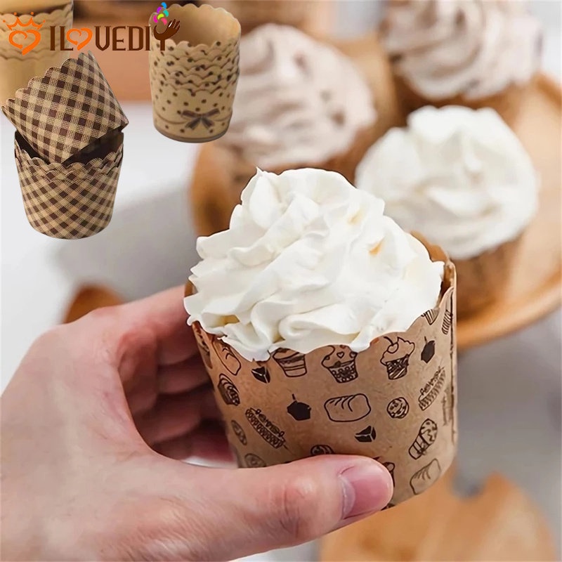 50pcs Non-stick Muffin Making Paper Tray Bow Print Baking Cup Liner Dekorasi Pesta Ulang Tahun Pernikahan Greaseproof Cake Cups Pretty Pastry Wrapper Supplies