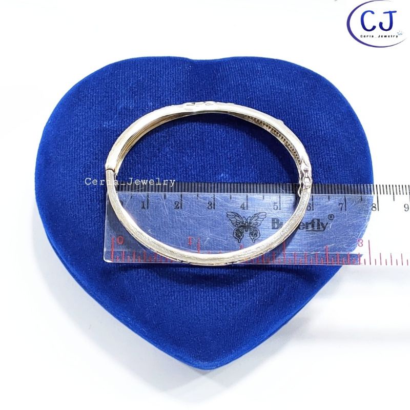 Gelang Perak Asli Silver Wanita 925 Lapis Emas Putih Model Bangle Oval Chartir - Perhiasan Perak