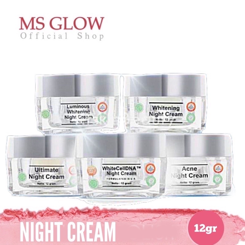 MS GLOW Night Cream Variant Acne Ultimate Whitening Luminous / Nite Cream Malam Ms Glow Original