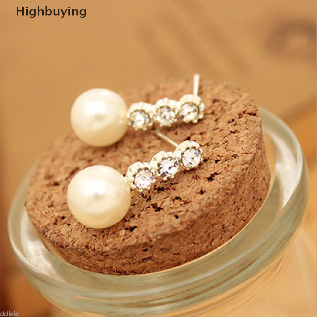 Hbid New Fashion Wanita Lady Earring Elegan Mutiara Berlian Imitasi Ear Stud Earrings 1pasang Glory