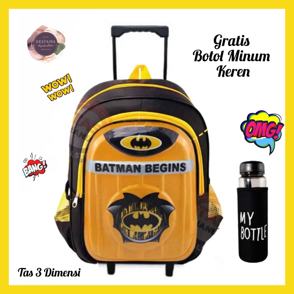 Tas Ransel Troli Anak Laki Laki Motif 3D Batm4nx Free Botol Minum Keren Tk &amp; Paud