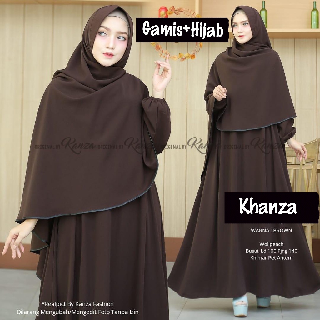 Khanza FREE Hijab- Gamis Dress Syari Wanita Busui L XL XXL Jumbo Kondangan Naik Haji Umroh Nikahan S