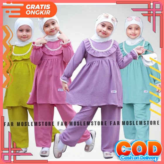 Cattie Set Teen Kids Usia 12-16 Tahun Setelan Baju Anak Dress Dan Outer Gamis Anak Remaja Busana Mus