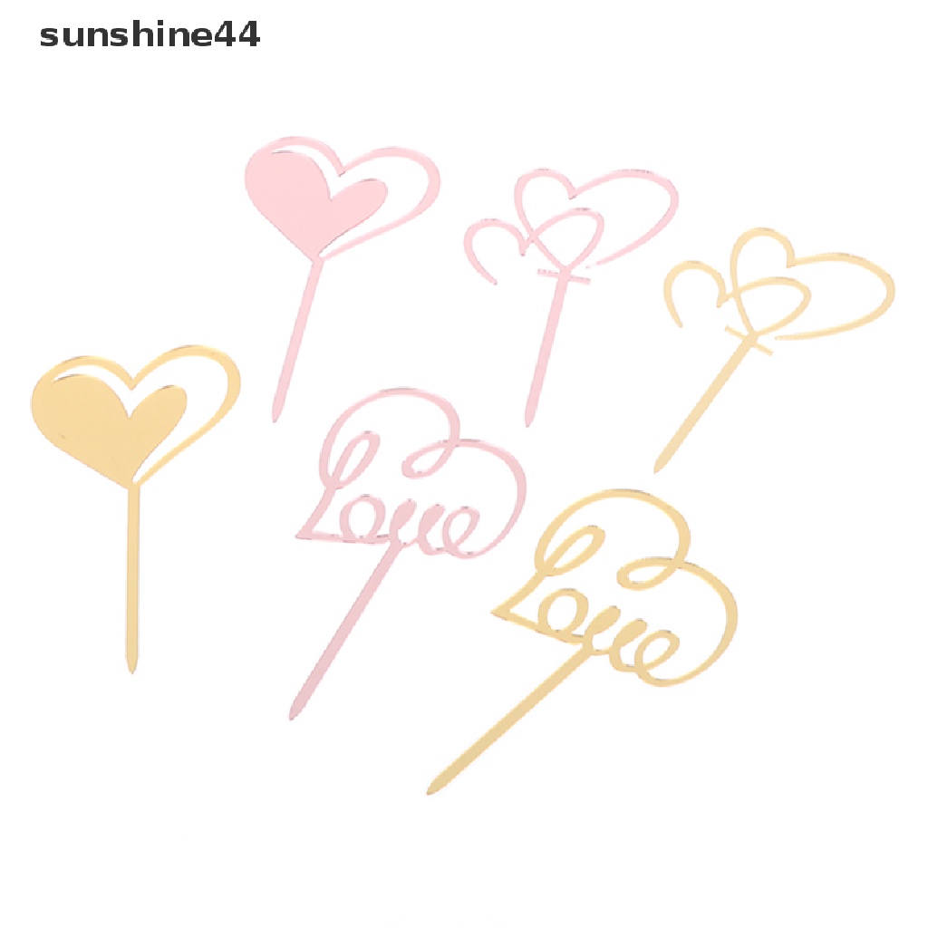 Sunshine 3Pcs/Set Akrilik Cinta Hati Kue Topper DIY Pesta Pernikahan Kue Dessert Toppers.