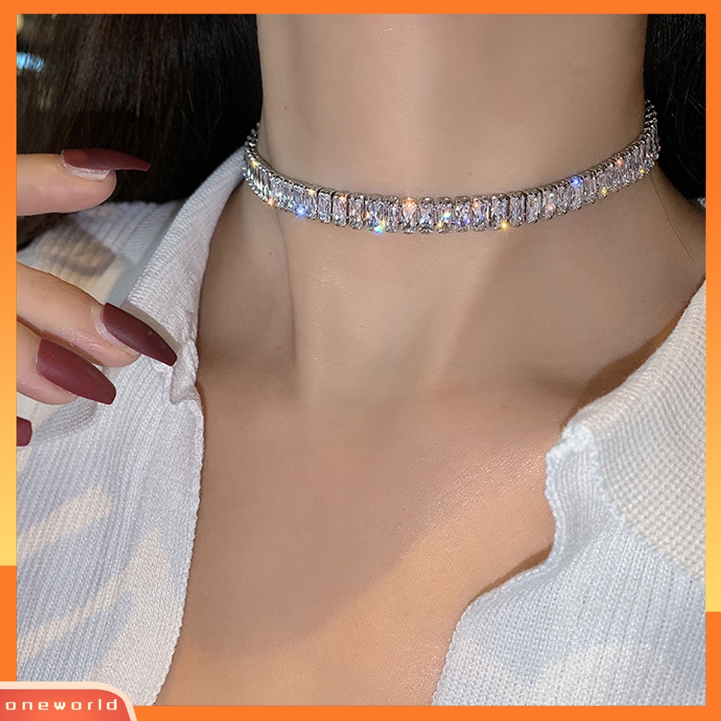 {oneworld} Adjustable Sederhana Ringan Choker Kerah Bertatahkan Cubic Zirconia Pernikahan Choker Kalung Perhiasan Hadiah