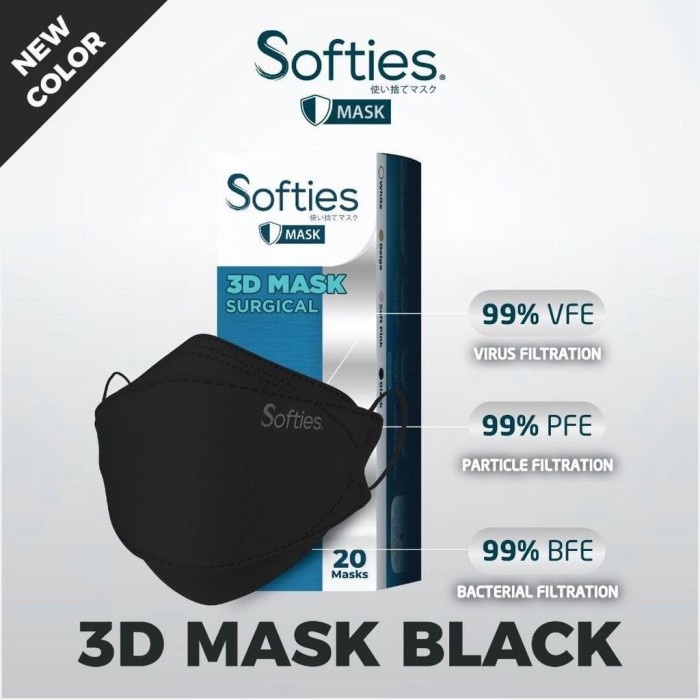 (BISA COD) masker softies 3d - Hitam