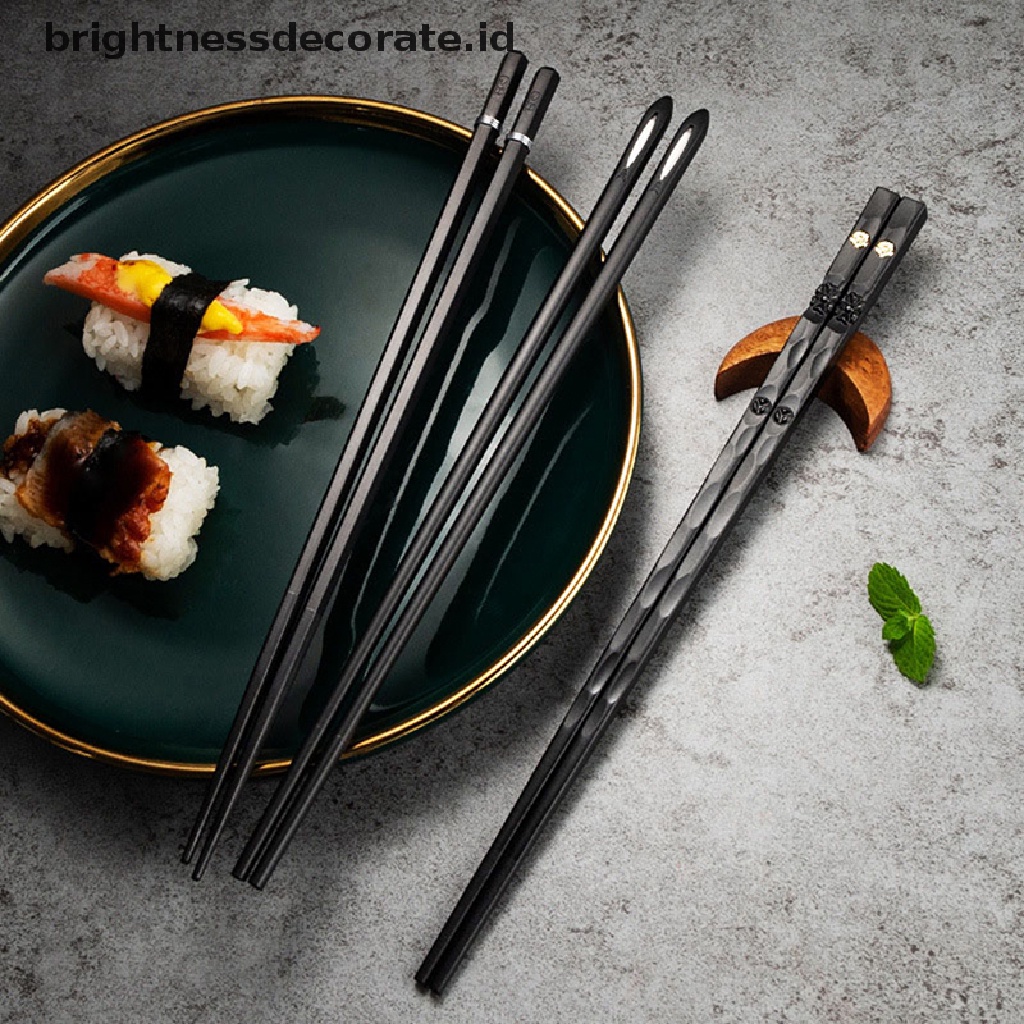 [Birth] 5pasang Sumpit Ukiran Laser Alloy Stik Sushi Reusable Non-Slip [ID]