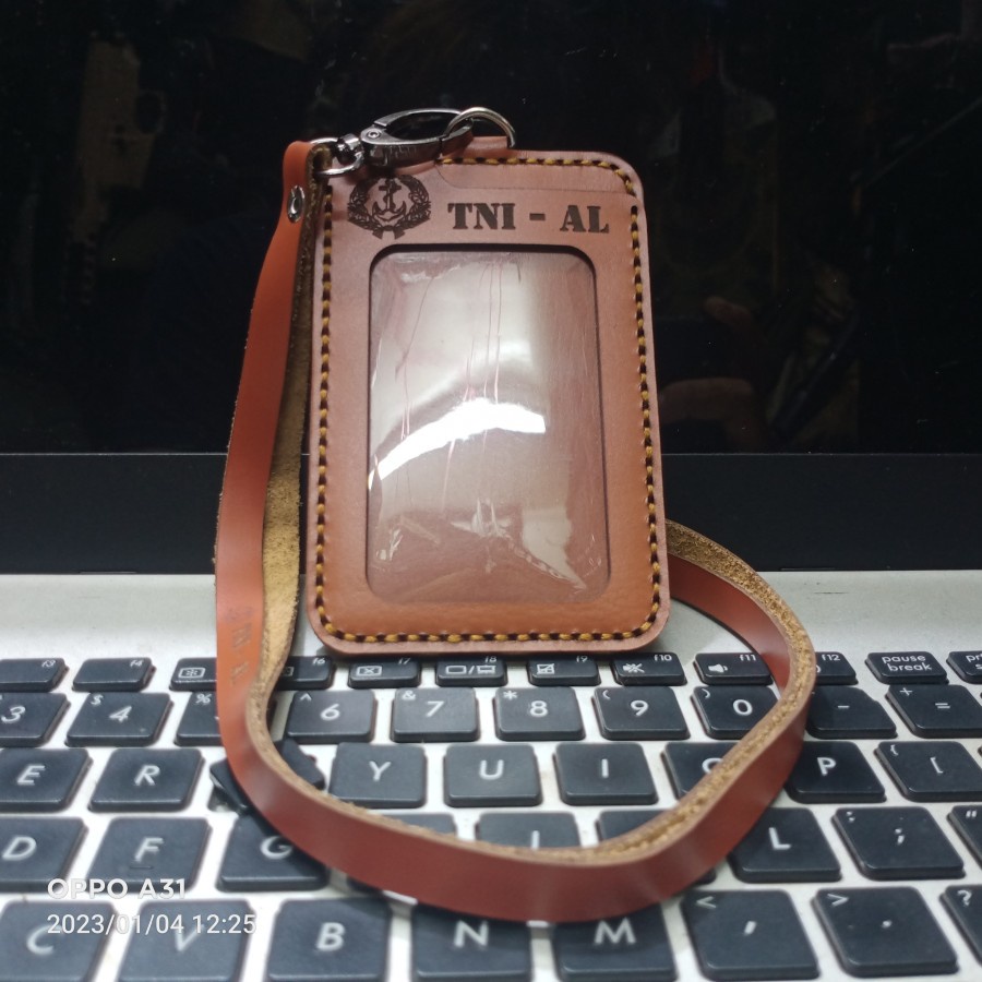 

holder kalung id card kulit asli logo TNI AL