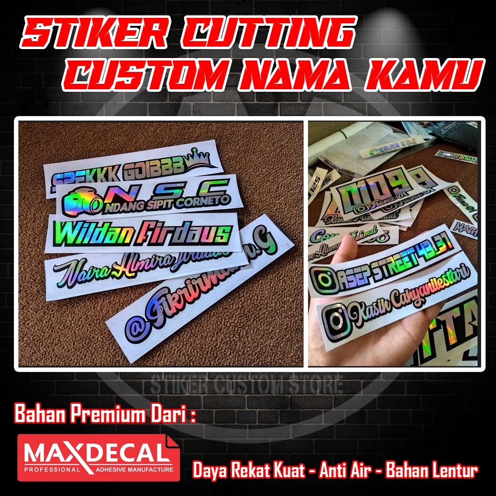 

Cutting Sticker Custom "Nama Sendiri" | Untuk Mobil / Motor / Kaca / Helm / Laptop / Tumbler dll