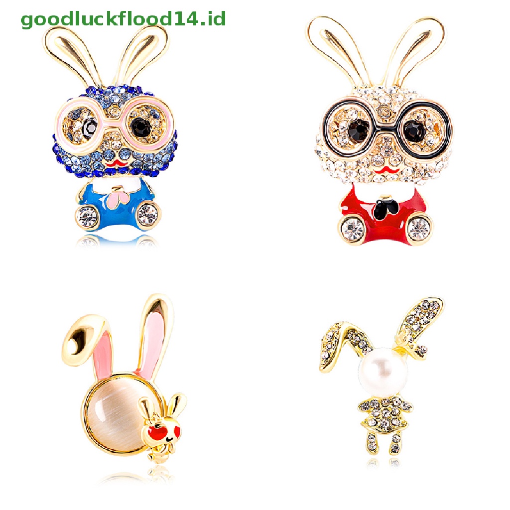 [GOOGFOUR] Memakai Kacamata Kelinci Bros Untuk Wanita Yang Indah Bersinar Enamel Bunny Pesta Bros Pin Hadiah Topi Kain Aksesoris [TOP]