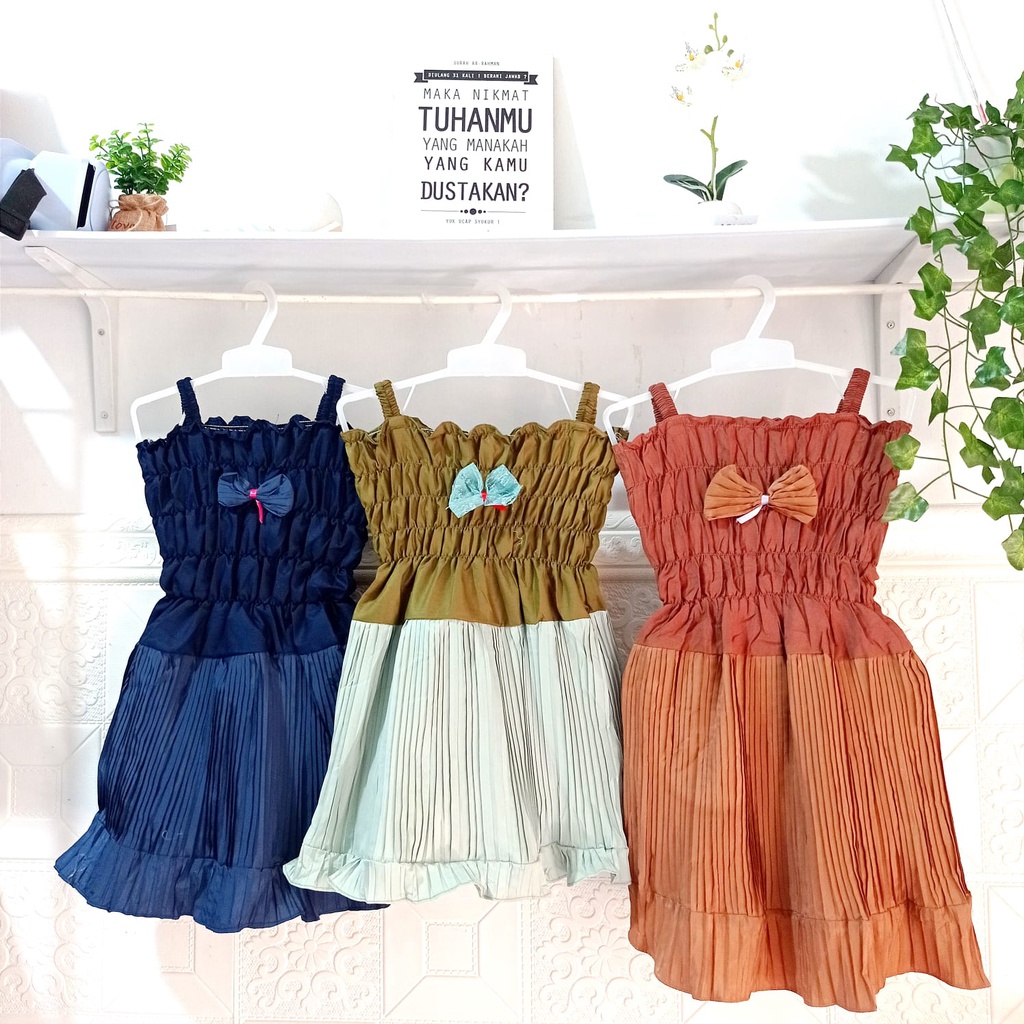 Promo 3 pasang dress anak perempuan Pita tali satu ukuran 2-3 tahun/baju murah/gaun anak perempuan/g
