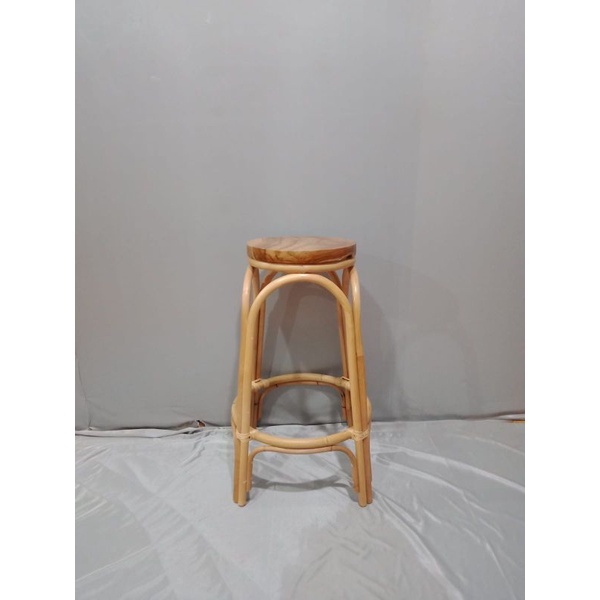 stool rotan kayu suar natural/kursi barstool tinggi 74cm
