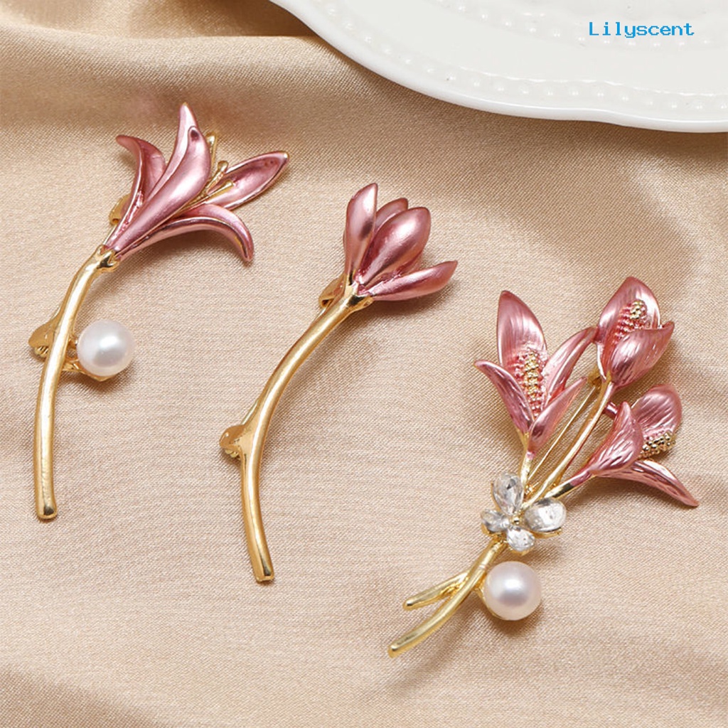 [LS] Bros Pin Tulip Perhiasan Mutiara Imitasi Vintage Tahan Lama Kerah Brooch Decor