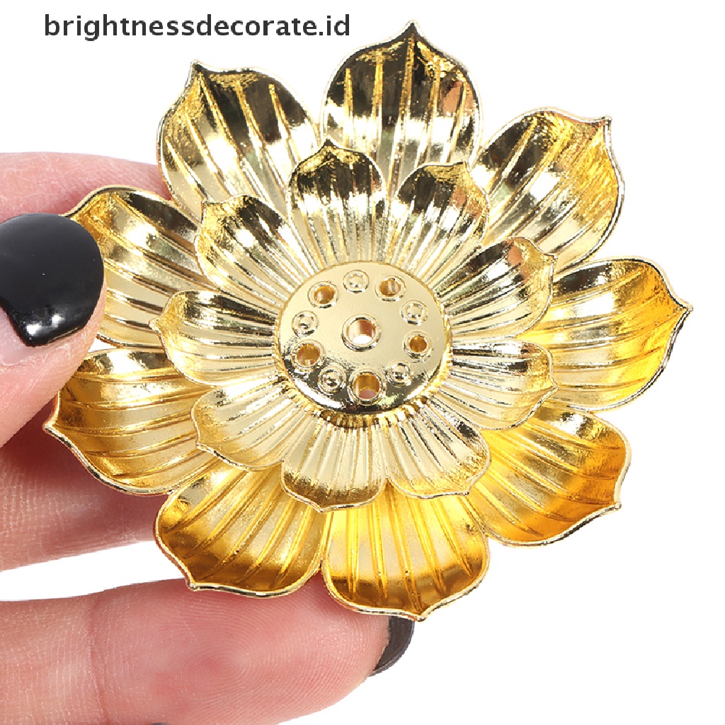 [Birth] Gold Incense Burner Stick Holder Buddhism Lotus Line Incense plate Alas Candi [ID]