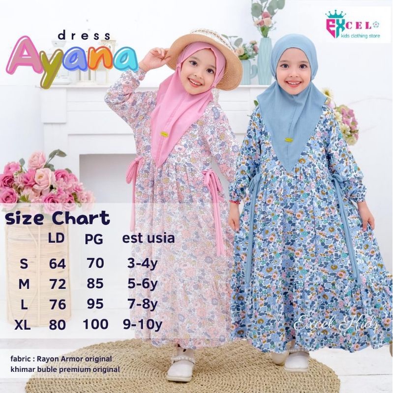 AYANA DRESS #1-3 free jilbab ORI EXCEL | Dress+jilbab/khimar Anak