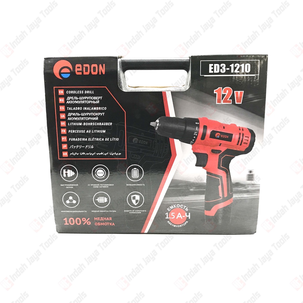 EDON Mesin Bor 10 mm Cordless / Charger | Rechargeable 12V